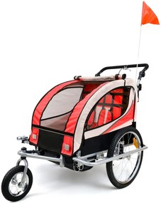 Remorcă pentru biciclete cu 2 locuri cu amortizor + JOGGER roșu