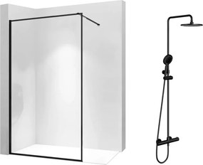 Pachet paravan dus Walk-In Rea Bler-1 negru 80x195 cm si coloana de dus Omnires Y negru
