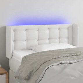 vidaXL Tăblie de pat cu LED, alb, 83x16x78/88 cm, piele ecologică