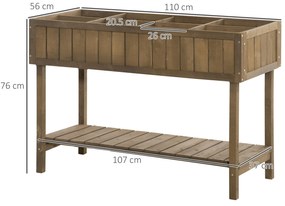 Outsunny Ghiveci pe Picioare pătrat Potager raft dim. 110L x 46l x 76H cm 8 Compartimente Inserturi de irigare Lemn de Brad | Aosom Romania