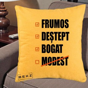 Perna Decorativa Frumos Destept Bogat, 40x40 cm, Galben, Husa Detasabila, Perna Inclusa, BEKZ®