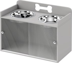 PawHut Stație de hrănire ridicată cu 2 boluri și dulap, MDF, oțel inoxidabil, model cu oase, Gri | Aosom Romania