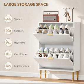 HOMCOM Dulap pentru pantofi pentru 12 perechi de pantofi cu 2 sertare rabatabile, Alb | Aosom Romania
