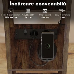 Lampă de Podea HOMCOM LED cu Rafturi, Lampă Modernă cu Comutator cu Pedală și Porturi USB, Temperatură Reglabilă a Luminii pentru Living, Dormitor, Maro | Aosom Romania