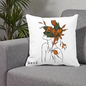 Perna Decorativa Portret Feminin Crin Auriu, 40x40 cm, Alba Mata, Husa Detasabila, Perna Inclusa, BEKZ®