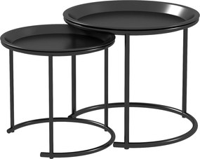 HOMCOM Set 2 Măsuțe de Cafea Suprapozabile, Măsuțe Joase Rotunde cu Tavă Detașabilă din Oțel, Ø 43x38 cm,  Negru | Aosom Romania