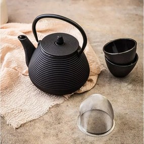 La mâna a doua: Ceainic din fonta cu 2 cani Kinghoff KH 1846, 1 L, Filtru, Inductie, Negru