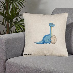 Perna Decorativa Brontosaur cu Ou, 40x40 cm, Bej Canapea, Husa Detasabila, Perna Inclusa, BEKZ®
