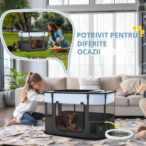 PawHut Țarc de Joacă pentru Animale de Companie, Gard pentru Câini cu 7 Ferestre, 3 Uși și 2 Pungi de Depozitare, 84x64x53 cm, Negru | Aosom Romania