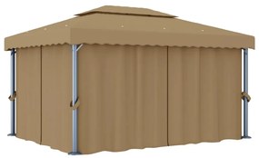 vidaXL Pavilion cu perdea, gri taupe, 4x3 m, aluminiu