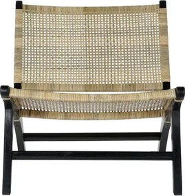 Fotoliu tip de scaun negru , din lemn de tec si rattan , "Boho"