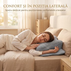 Perna cervicala ortopedica memory foam cu strat reglabil 2 cm, husa Tencel, Gri