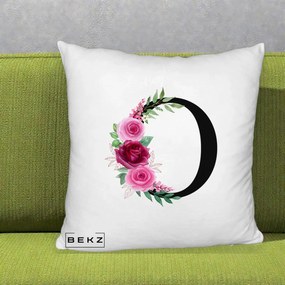 Cadou Personalizat - Perna Personalizata Monograma Florala Litera O, 40x40 cm, Alb Pufos, Husa Detasabila, Perna Inclusa, BEKZ®