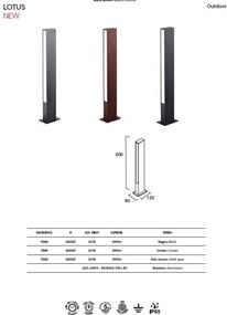 Stalp LED iluminat exterior IP65 LOTUS H-60cm corten