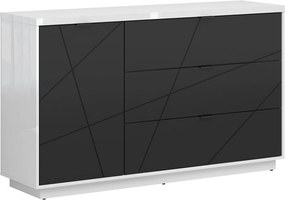 Comoda FORN, alb lucios/negru mat, PAL, 156x42.5x93 cm