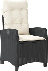 vidaXL Scaun de grădină rabatabil cu perne, negru, poliratan