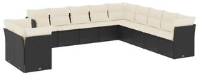 3249715 vidaXL Set canapele de grădină cu perne, 11 piese, negru, poliratan