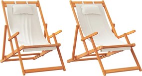 vidaXL Scaune de plajă pliante, 2 buc., crem, material textil