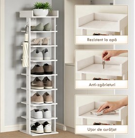 HOMCOM, Raft pentru Pantofi, Cu 9 Rafturi, PAL, 30 x 30 x 128.4 cm, Alb | Aosom Romania