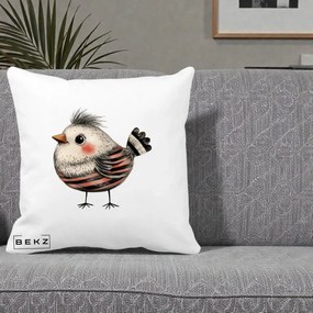 Perna Decorativa Pui Expresiv Dungi Negru-Rosu, 40x40 cm, Alba Mata, Husa Detasabila, Perna Inclusa, BEKZ®