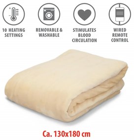 Patura electrica Alpina, 180W, 180x130 cm, Timer, 10 setari de caldura, Telecomanda, Bej