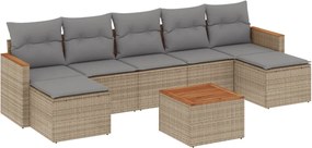 vidaXL Set canapele de grădină, 8 piese, cu perne, bej, poliratan