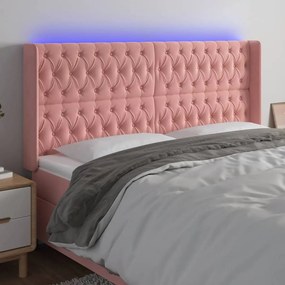 3124455 vidaXL Tăblie de pat cu LED, roz, 203x16x118/128 cm, catifea