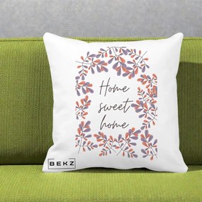Perna Decorativa Home Sweet Home Frunze Colorate, 40x40 cm, Alba Mata, Husa Detasabila, Perna Inclusa, BEKZ®