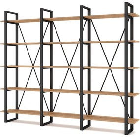 Bibliotecă negru/natural cu aspect de lemn de stejar 218x180 cm Aviva – Marckeric