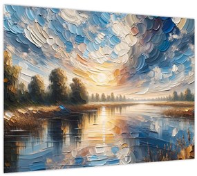 Tablou pe sticlă - Pictură cu soarele deasupra apei (70x50 cm)