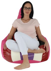 Fotoliu tip sac, roşu/piele ecologică albă, FRESNO
