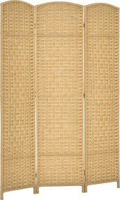 HOMCOM Paravan Interior Pliabil cu 3 Panouri Împletit din PP și Lemn de Pin, 135x1,7x180 cm, Lemn Natural | Aosom Romania