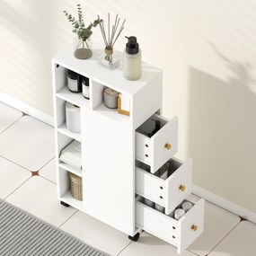 HOMCOM Unitate de Stocare pentru Baie Slim cu Roți - Alb | Aosom Romania