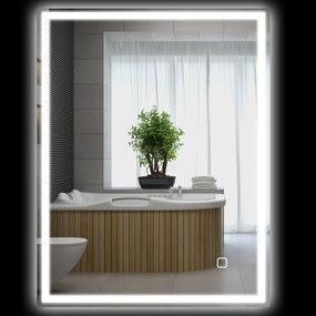 HOMCOM Oglinda de baie cu iluminare 90x70 cm LED Spiegel Wandspiegel cu functie de memorie 3 culori Argintiu | Aosom Romania