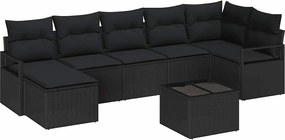 vidaXL Set de canapea cu pernă 8 pcs Negru poliratan