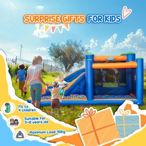 Outsunny 4 in 1 pentru copii Tobogan de apa Bounce House tobogan, trambulina, piscina, pentru copii de 3-8 ani