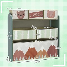 ZONEKIZ Raft Mobil pentru Jucării, Comodă cu 6 Rafturi Detașabile din Material Textil, 63x30x66 cm, Verde | Aosom Romania