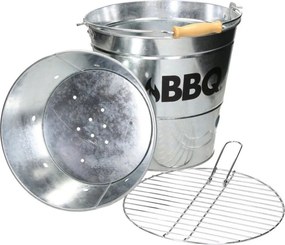 Găleată grătar BBQ din zinc Ø26 cm, portabilă, cu grătar și mâner, ideală pentru camping și picnic