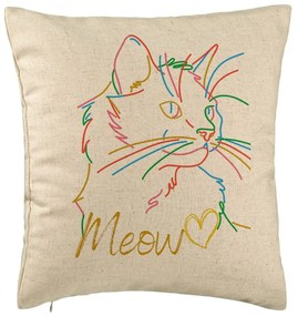 Perna Decorativa, Model Pisica Meow, 40x40 cm, Bej, Husa Detasabila, Burduf