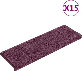 vidaXL Covorașe pentru scări, 15 buc., 65x21x4 cm, violet închis, cu margini dreptunghiulare