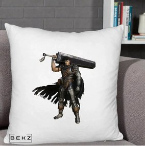 Perna Personalizata Berserk Guts Luptatorul Negru, 40x40 cm, Alb Pufos, Husa Detasabila, Perna Inclusa, BEKZ®