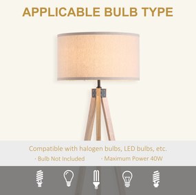 HOMCOM Modern Design Three Legged Floor Lamp Vertical Decoration Lamp, Bedroom and Office,  Beige Lampshade  HOMCOM Lampada da terra treppiede in legno con lampadine E27 moderno per camera ufficio paralume beige Ф45 x 152cm