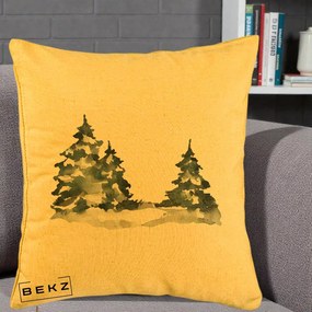 Perna Decorativa Brazi Inzapeziti Acuarela, 40x40 cm, Galben, Husa Detasabila, Perna Inclusa, BEKZ®
