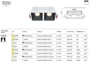 Spot LED incastrabil dimabil cu 2 surse de iluminat Alpha alb, 30W, 3000K