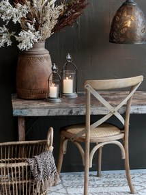Scaun dining bej din rattan cu aspect vintage Old French