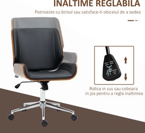 Vinsetto Scaun de birou Vintage, căptușit, din piele ecologică, lemn și oțel, 53x60x86-96 cm, negru și maro închis | Aosom Romania
