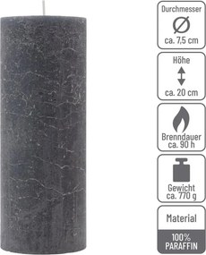 Set de lumânări rustice, 20 cm, Ø 7,5 cm, antracit, 4 buc