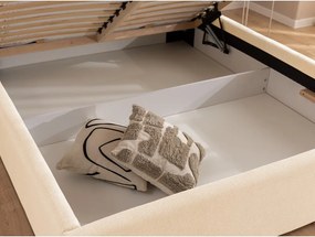 Pat matrimonial crem tapițat cu spațiu de depozitare cu somieră 200x200 cm Cille – Ropez