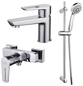 Set de duș cu baterie + baterie de lavoar Cersanit S952-004 MILLE crom lucios