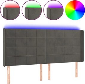 vidaXL Tăblie de pat cu LED, gri închis, 203x16x118/128 cm, catifea